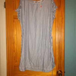 Striped blue & white dress. Has a tie in back.